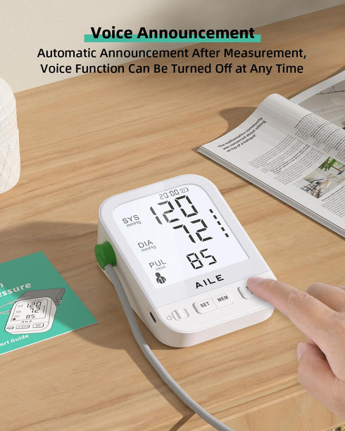 Blood Pressure Monitor for Home Use: AILE Machine with Large LCD Backlit Screen and Adjustable Comfort Cuff