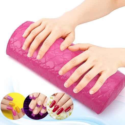 Nail Pillow Hand Rest for Nails, Washable PU Leather Manicure Armrest Cushion for Nail Tech (Rose Red)