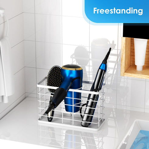 Hair Tool Organizer Wall Mounted, 3 in 1 Dryer Holder for Flat Iron, Curling Straightener, Styling Tools Storage Basket