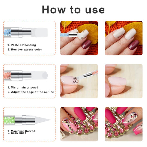 5 Pcs Nail Art Sculpture Pen, Dual Tipped Silicone Nail Tools for Nail Art Design and Drawing