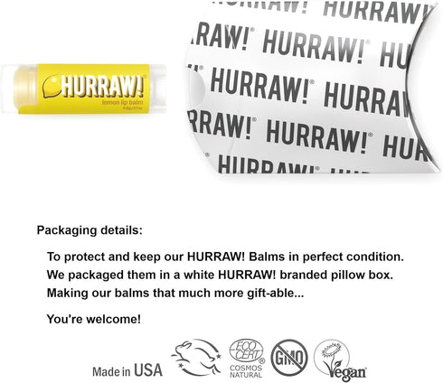 Hurraw! Lemon Lip Balm: Organic, Certified Vegan, Gluten Free, Non-GMO, 100% Natural, Made in USA