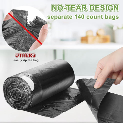 YUFDA 140 Count Small Trash Bags, 4 Gallon Drawstring, Black Bathroom Garbage Bags