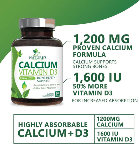 Nature's Calcium Supplement, Calcium 1200 mg Plus Vitamin D3, 240 Tablets, Bone Health & Immune Support
