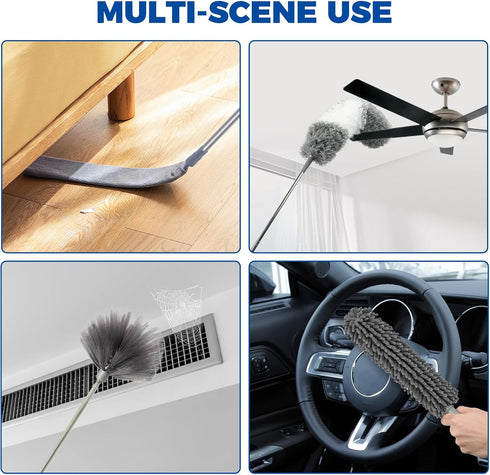 9Pcs Dusters for Cleaning Kit - Extendable Microfiber Duster Tools with 100" Long Pole for Home Use