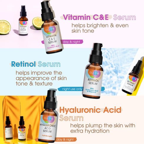 Retinol Serum for Face - Vitamin C and Hyaluronic Acid Serum, Glow Face Serum for Women and Men, 3x1oz