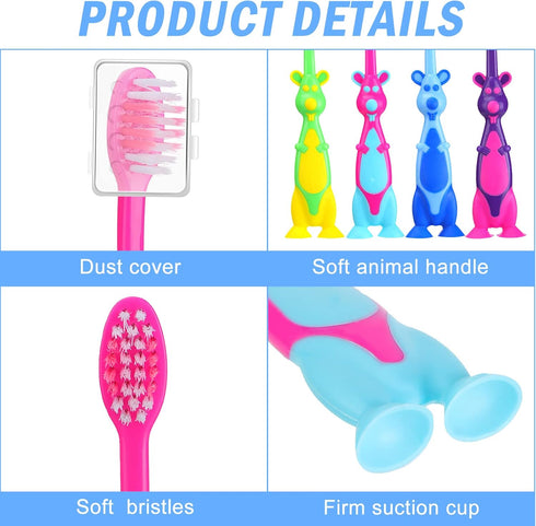 Gerrii 100 Pcs Kids Toothbrush Bulk Soft Lovely Little Kangaroo Toothbrush for Kid with Covers Suction Cup Individually Wrapped Cute Toothbrushes for Children Toddler Home School Camp Daycare Travel