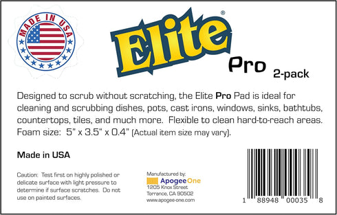 Elite PRO 2 Pack All Purpose Cleaning Pad, Non Scratch Dish Sponge Scrubber, Flexible for Kitchen and Household Use