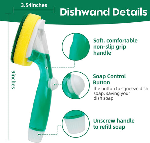 Set, Dishwand Sponge Refills Soap Control Handle, Dish wand Sponges Refill Non Scratch, Sponge Replacement Scrub Brush
