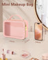 Portable Clear Makeup Bag, Medium Pink Leather Toiletry Bag with Zipper, Waterproof Transparent Cosmetic Organizer for