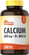 Sundance Calcium with Vitamin D3, 600mg, 200 Caplets | Vegetarian, Non-GMO & Gluten Free Supplement