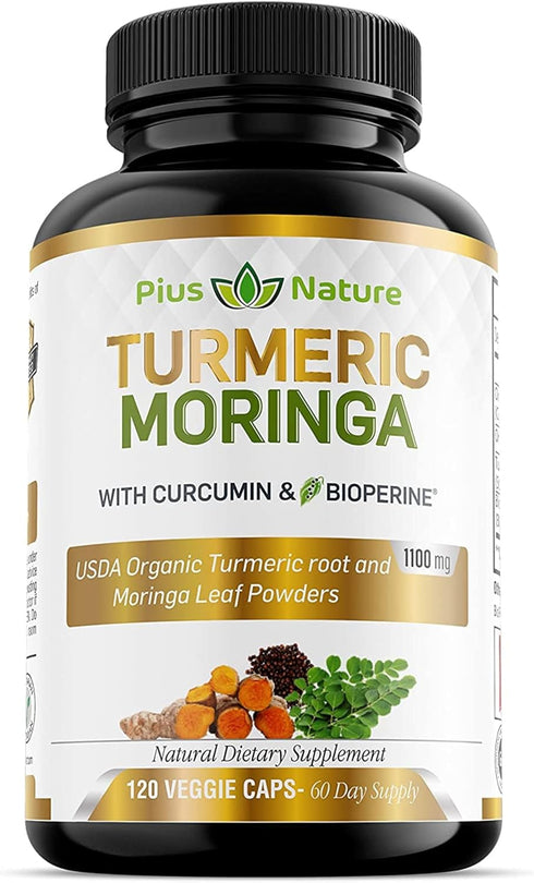 Turmeric Moringa Organic Turmeric Curcumin and Moringa Powder, 120 Veggie Capsules