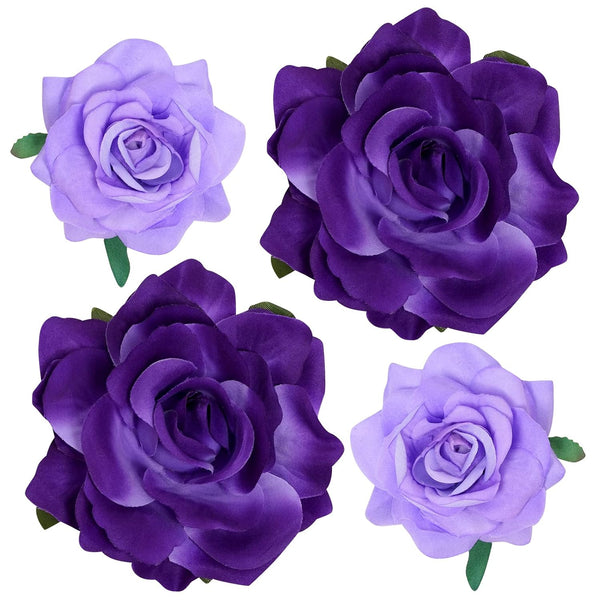 Rose Hair Clip - 4 Pcs Fabric Flower Hairpins, Mexican Hair Flowers for Women Girls Wedding Party (Purple)