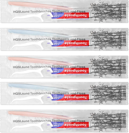 30 pcs Disposable Toothbrushes with Toothpaste, Individually Wrapped, 10g Toothpaste, Floss Pick