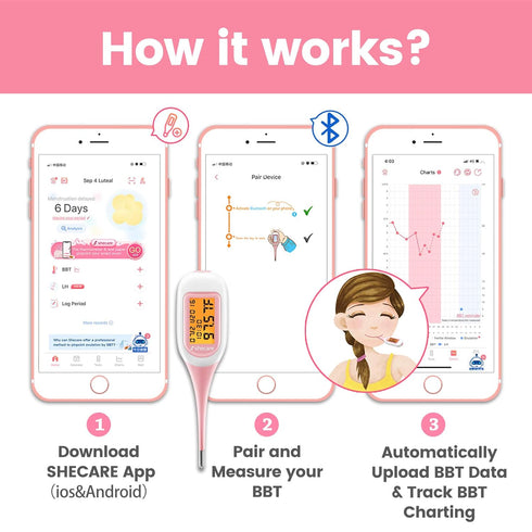 Smart Basal Thermometer for Ovulation Tracking, Digital Oral Body Temperature Thermometer with Backlit, BBT Thermometer