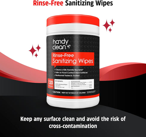 HandyClean Rinse Free Sanitizing Wipes, Surface Cleaner Wipes, 120 ct of 9.5 x 7 inches Sanitizing Wipes