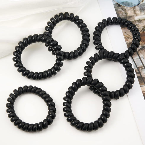 Spiral Plastic Hair Ties, 12 Pcs Black - Coil Ponytail Holders for Thick Hair, No Crease Phone Cord Ties
