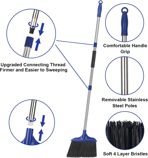 Kefanta 2 Pack Heavy Duty Broom, Indoor/Outdoor Commercial Brooms, Angle Broom 53 inches for Home, Kitchen, Office