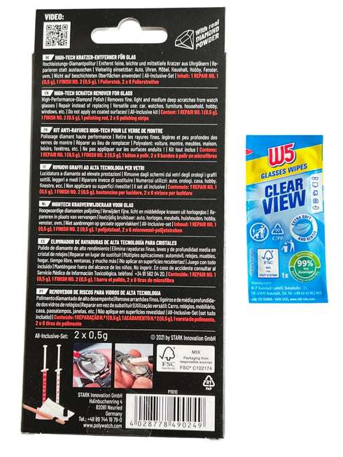 Polywatch W5 Watch Crystal Glass polishing Paste with Wipe Cleaner