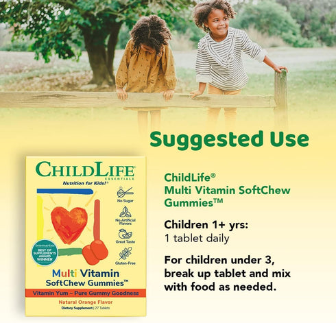 CHILDLIFE ESSENTIALS Multi Vitamin SoftChews, 27 Tablets, Natural Orange Flavor, Sugar Free for Kids and Teenagers
