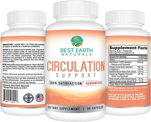 Best Earth Naturals Circulation Supplement - 30 Capsules for Optimal Balanced Formula Circulatory Support (30-Day