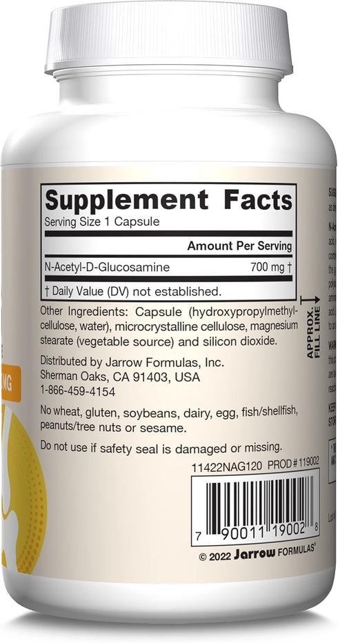 Jarrow Formulas N-A-G 700mg, 120 Veggie Capsules - N-Acetyl Glucosamine for Bone & Joint Support, Up to 120 Servings
