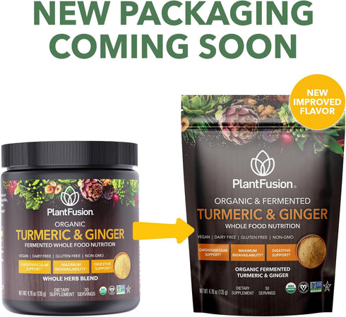 PlantFusion Turmeric and Ginger Drink Mix - Herbal Supplement Powder with Curcuminoids - USDA Certified Organic,