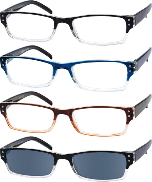 Eyekepper Reading Glasses - 4 Pack with Two-Tone Reader Sunglasses for Men and Women Reading Under The Sun