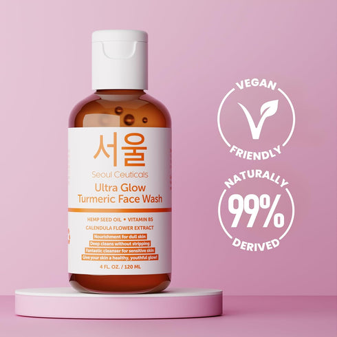 SeoulCeuticals Korean Turmeric Face Wash Cleanser – Vegan Facial Cleanser for Dry Sensitive Skin, 4oz