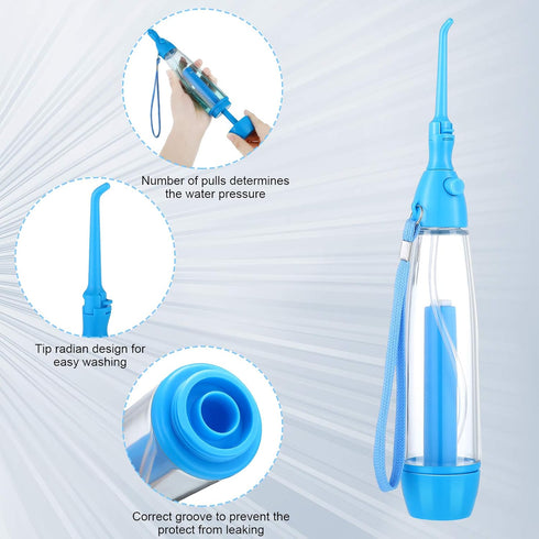 Water Dental Flosser for Teeth, Portable Oral Irrigator, Non Electric, Cordless Manual Air Pressure for Home and Travel