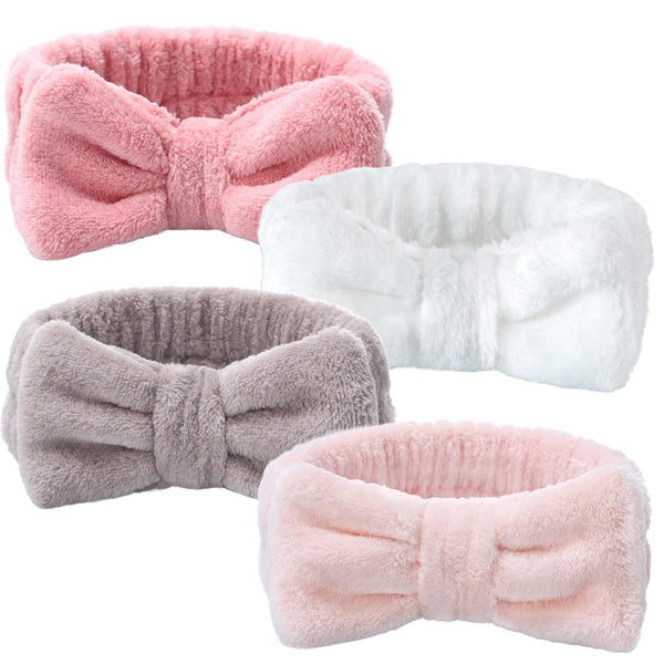 VITEVER 4 Pack Spa Headband for Washing Face, Girls Makeup Bow Tie Hair Band, Microfiber Elastic Headbands for Skincare