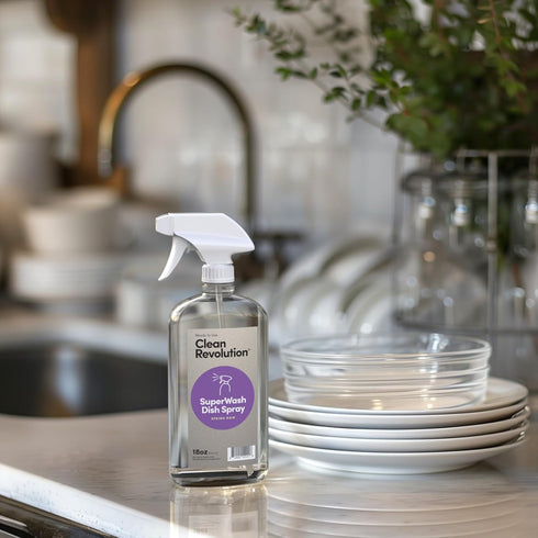 Clean Revolution SuperWash Dish Soap Spray, 18oz Refill Container, Ready to Use Formula, Spring Rain Fragrance