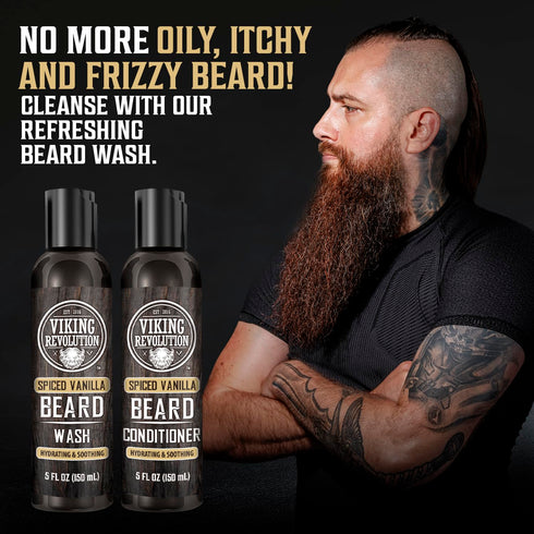 Viking Revolution Beard Wash & Conditioner for Men, Spiced Vanilla with Argan Oil & Jojoba Oil, 5oz Beard Care
