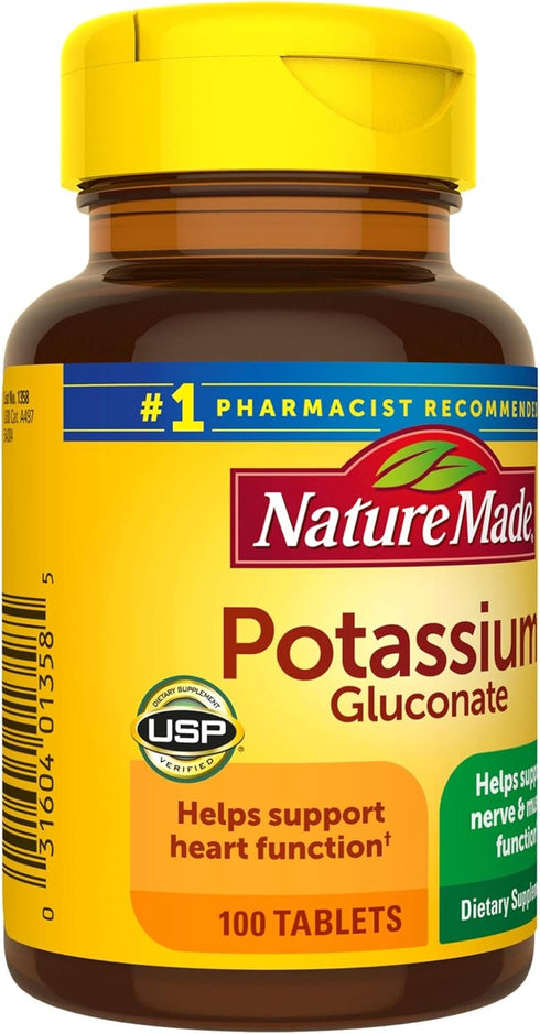 Nature Made Potassium Gluconate 550 mg, Dietary Supplement for Heart Health Support, 100 Tablets, 100 Day Supply
