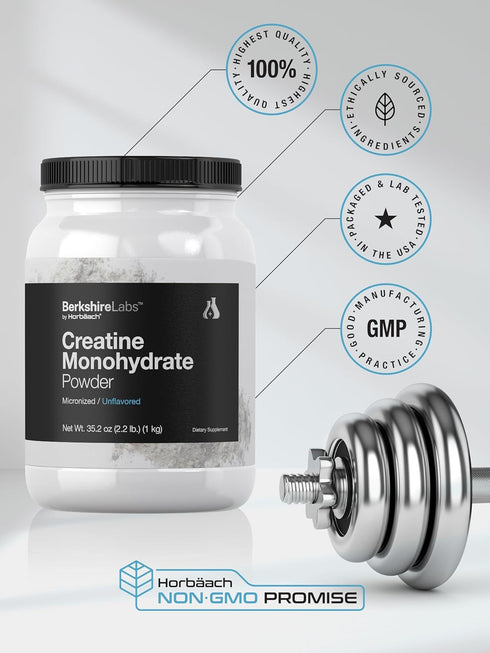 Horbaach Creatine Monohydrate Powder - 2.2lbs, HPLC Purity Tested, Vegetarian & Non-GMO Supplement