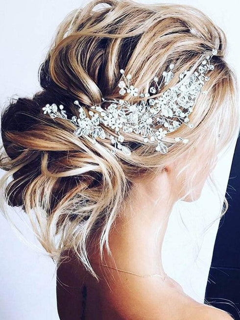 Unicra Bride Flower Wedding Hair Vine, Crystal Bridal Piece Rhinestone Jewelry Bead Headpiece for Women