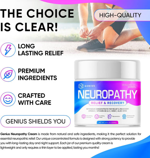 Genius Neuropathy Nerve Relief Cream - Maximum Strength for Foot, Hands, Legs, Toes - 4oz