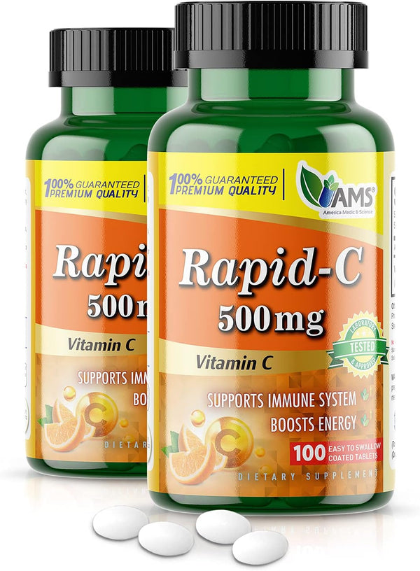 America Medic & Science Rapid-C 500mg Vitamin C Supplement (2 Pack of 100 Tablets) - Daily Immune System Support