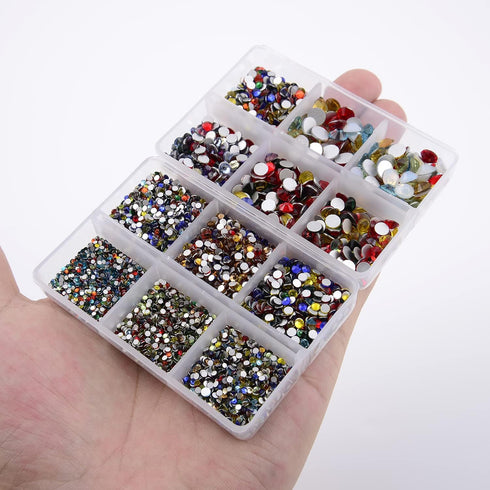 NCB 8000 Pcs Non Hotfix Rhinestones, 10 Sizes Flatback Crystal Glass with Tweezers for Nail Art & Crafts