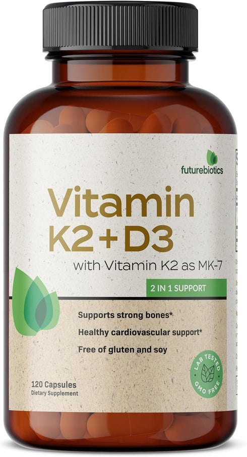 Futurebiotics Vitamin K2 (MK7) with D3 Supplement, 120 Vegetarian Capsules, 5000 IU Vitamin D3 & 90 mcg Vitamin K2 MK-7