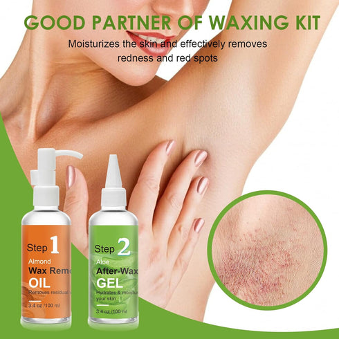 After Waxing Skin Care Kit, Almond Oil & Aloe Vera Gel for Post Wax Cooling, 2 Bottles Hair Removal Waxing Kit