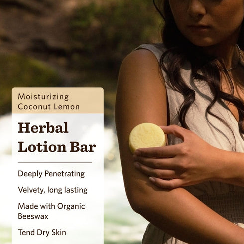 Moon Valley Organics Herbal Lotion Bar, Coconut Lemon, Calendula and Comfrey, Beeswax for Chapped Skin