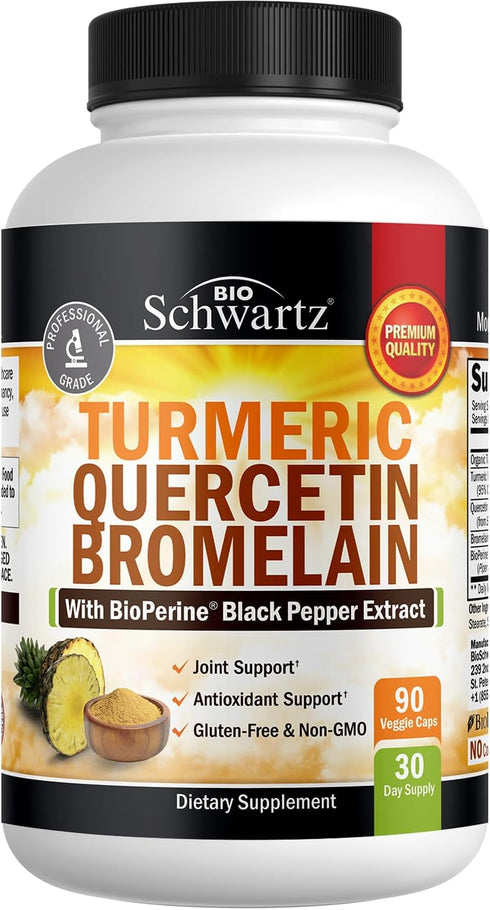 Turmeric Quercetin with Bromelain Supplement - Extra Strength Immune & Joint Support with BioPerine for Max Absorption