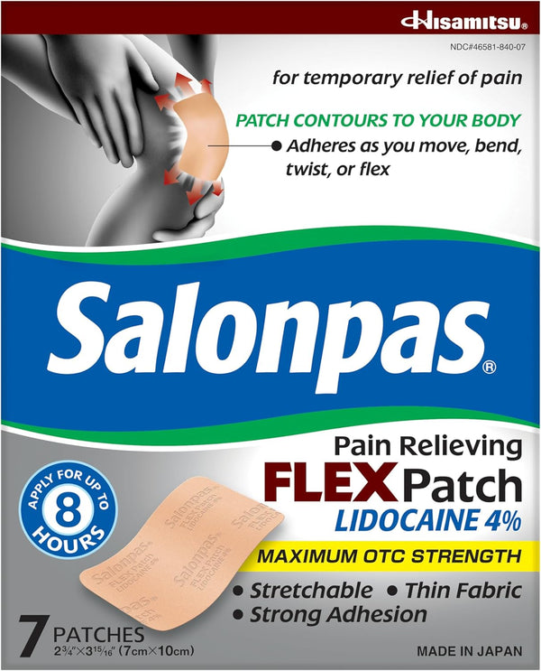 Salonpas Maximum OTC Strength Lidocaine 4% Pain Relieving FLEX Patch, Unscented, 7 Patches