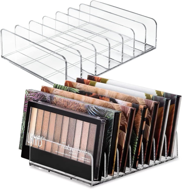 Vowcarol Acrylic Eyeshadow Palette Organizer, 7-Section Divided Makeup Holder - Clear 2 Pack