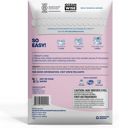 Tru Earth Hypoallergenic Baby Laundry Detergent Sheets, 32 Count, Fragrance Free for Sensitive Skin, Up to 64 Loads
