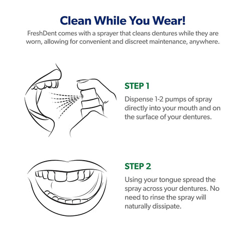 EverSmile FreshDent Denture Cleaner + Teeth Whitening Spray – Travel Size Alternative to Cleaning Tablets, 50ml + 10ml