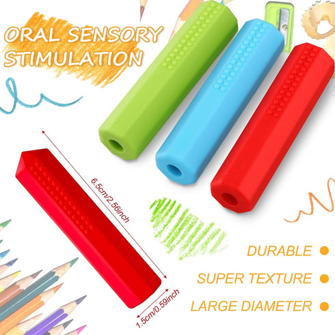 Eersida 6 Pieces Sensory Chew Pencil Toppers Set, Chewable Toys for Sensory Kids, Oral Motor Needs (Red, Blue, Green)