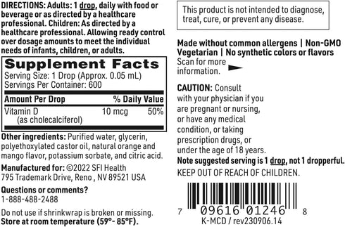 Klaire Labs Micellized Vitamin D3 Liquid for Children, Infants & Adults - 400 IU Vitamin D per Drop - Immune Support -