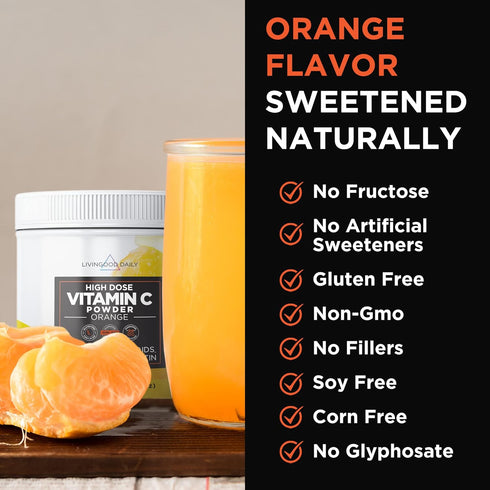 Livingood Daily High Dose Vitamin C Powder Supplement - 2,600mg Ascorbic Acid for Immunity & Skin Health - 30 Servings