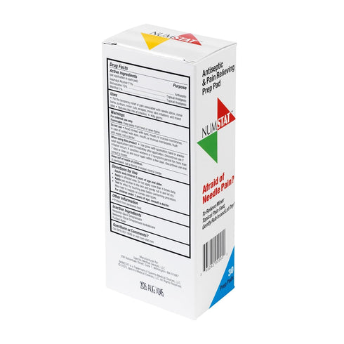 Antiseptic Numbing Wipes for Needle Pain Relief, 2-In-1 Formula with Benzocaine and Isopropyl Alcohol - 30 Prep Pads